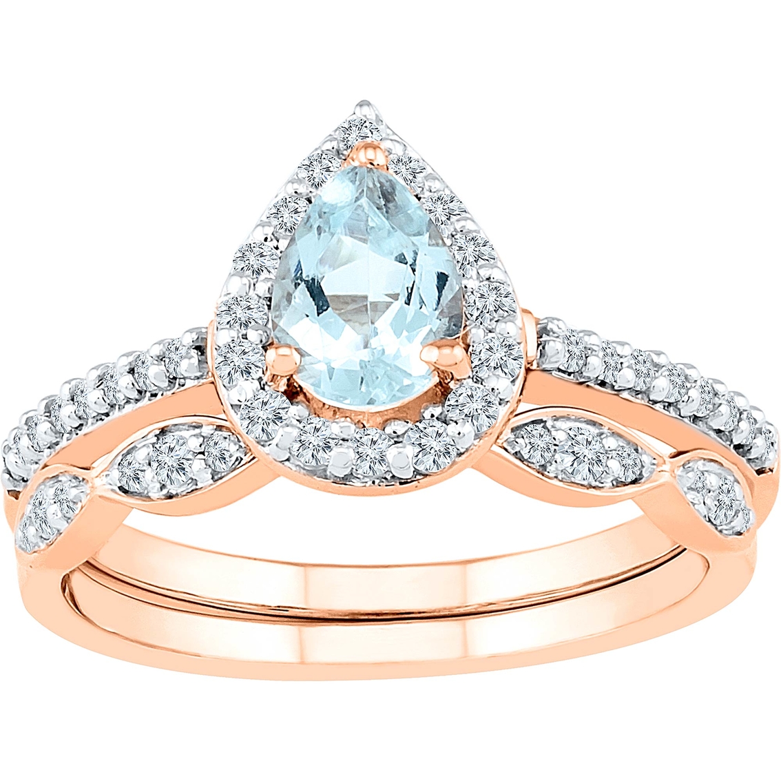 10K Rose Gold Genuine Aquamarine and 1/3 CTW Diamond Bridal Set - Image 2 of 2