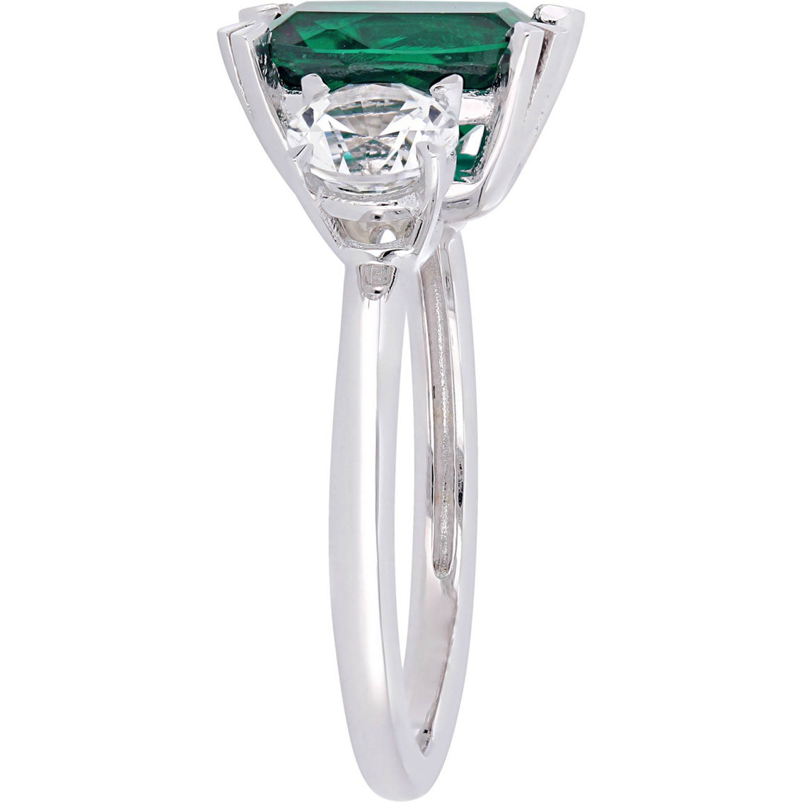 Sofia B. 10K White Gold Created Emerald and Created White Sapphire Three-Stone Ring - Image 3 of 4