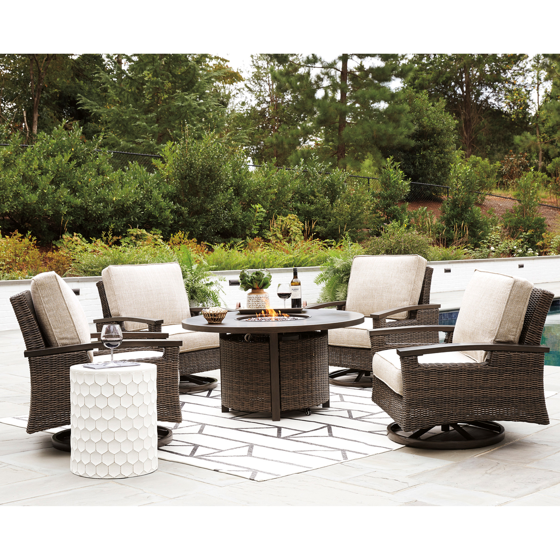 Signature Design by Ashley Paradise Trail Fire Pit Table with 4 Swivel Chairs - Image 2 of 6