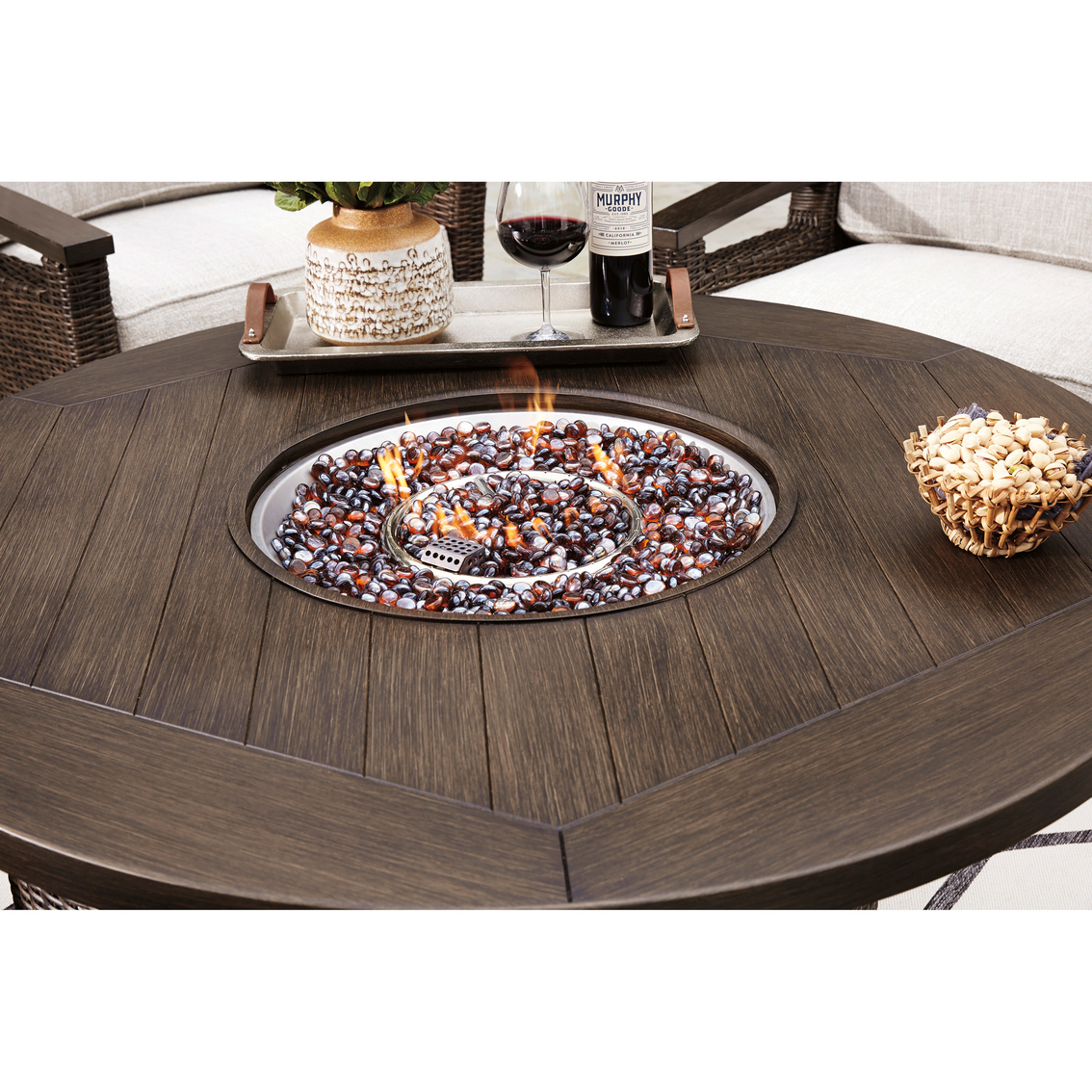 Signature Design by Ashley Paradise Trail Fire Pit Table with 4 Swivel Chairs - Image 5 of 6