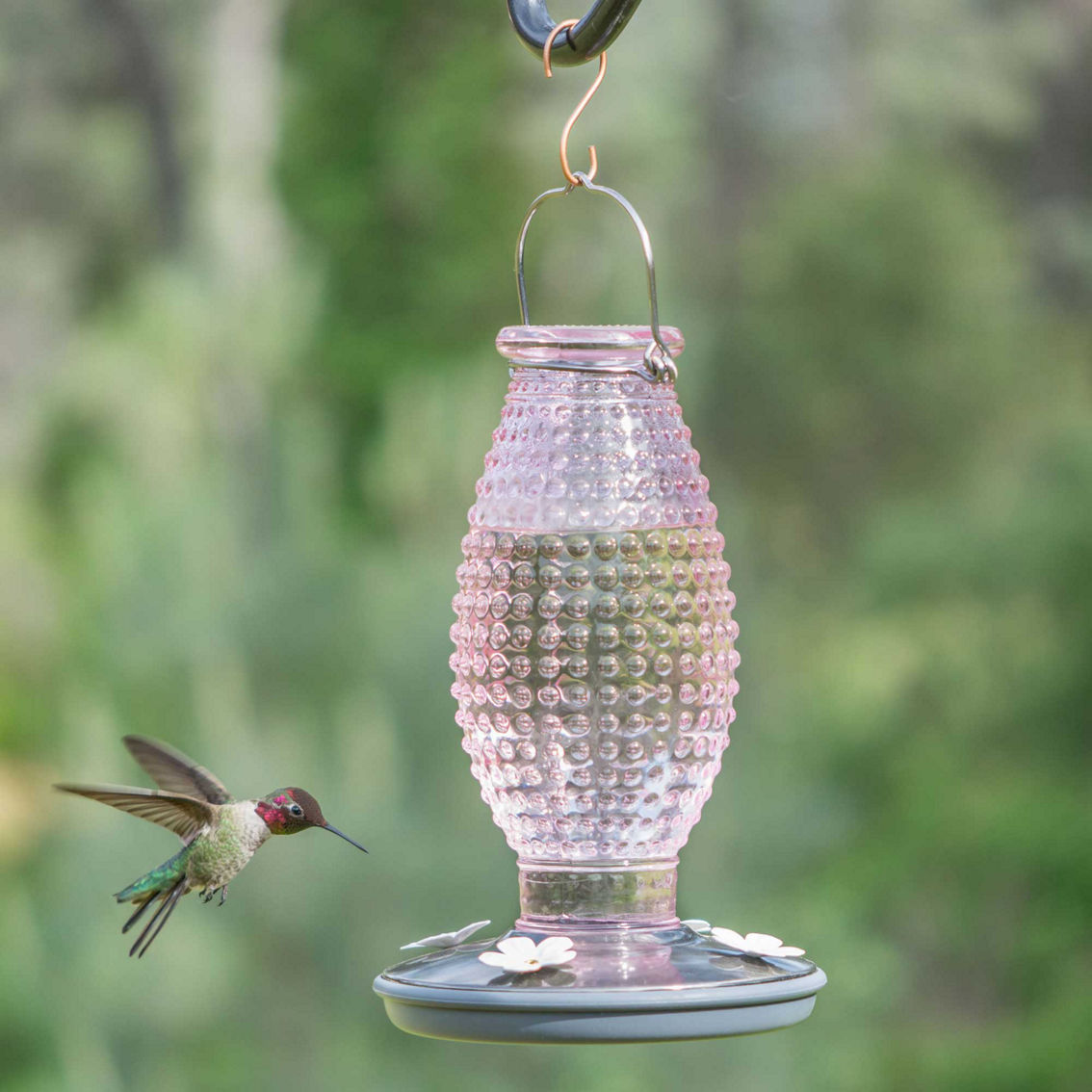 Perky-Pet Cranberry Hobnail Vintage Glass Hummingbird Feeder - Image 2 of 2