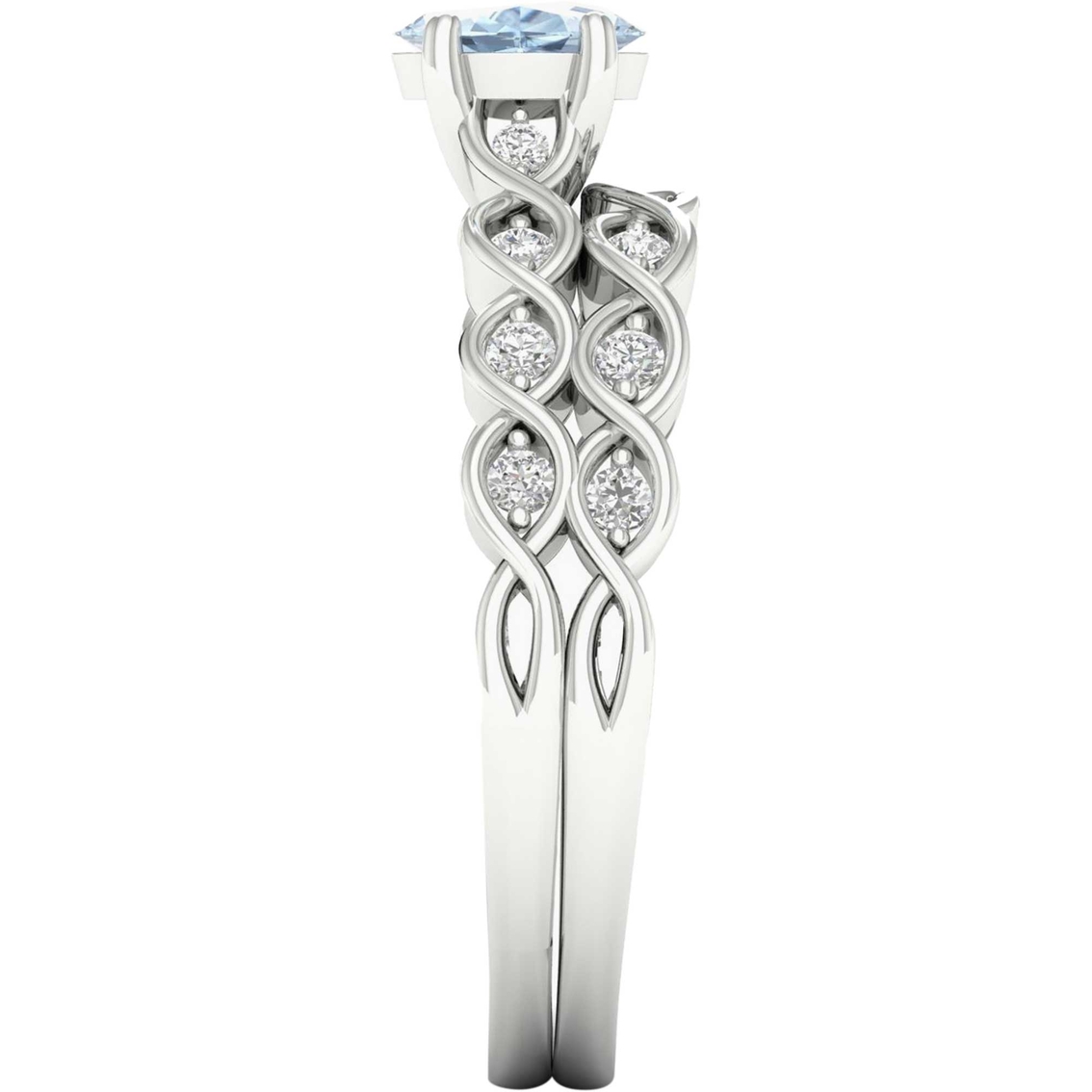 Color Bouquets by Lily 10K White Gold 1/6 CTW Diamond and Aquamarine Bridal Set - Image 3 of 4