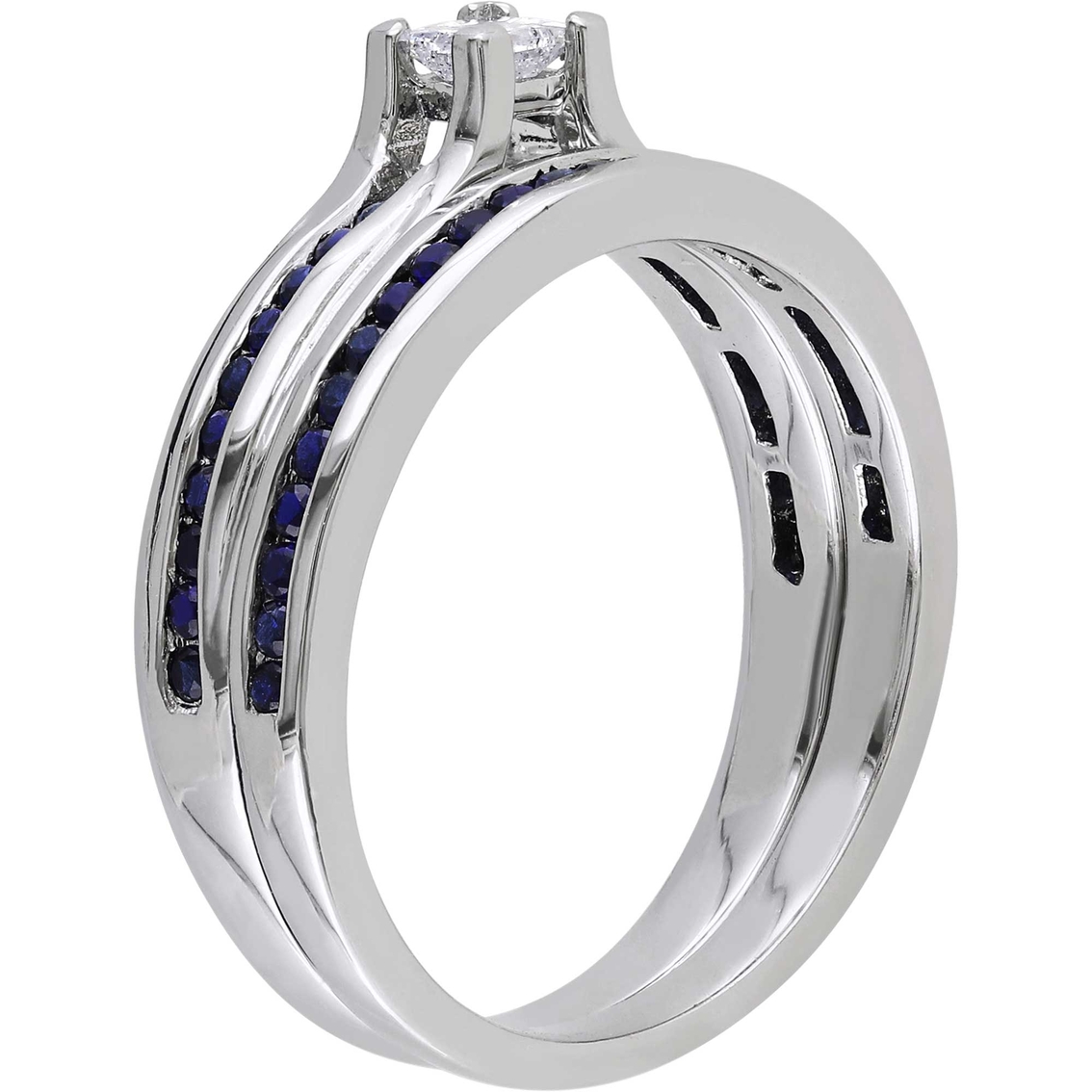 Sofia B. Sterling Silver Lab Created Blue Sapphire and 1/6 CTW Diamond Bridal Set - Image 2 of 3