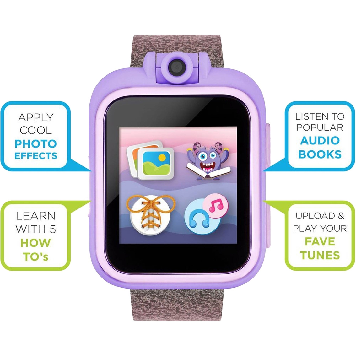 PlayZoom 2 Educational Smartwatch with Headphones: Purple Glitter and Sequin Bow - Image 4 of 7