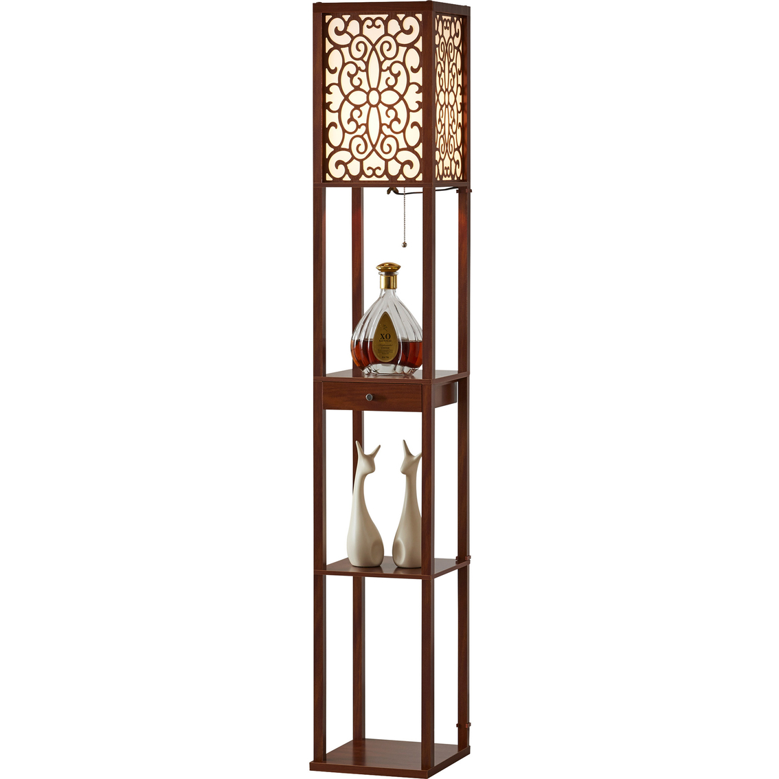 Artiva USA Etagere 63 in. Dark Walnut Shelf Floor lamp with Shade and Drawer - Image 2 of 4