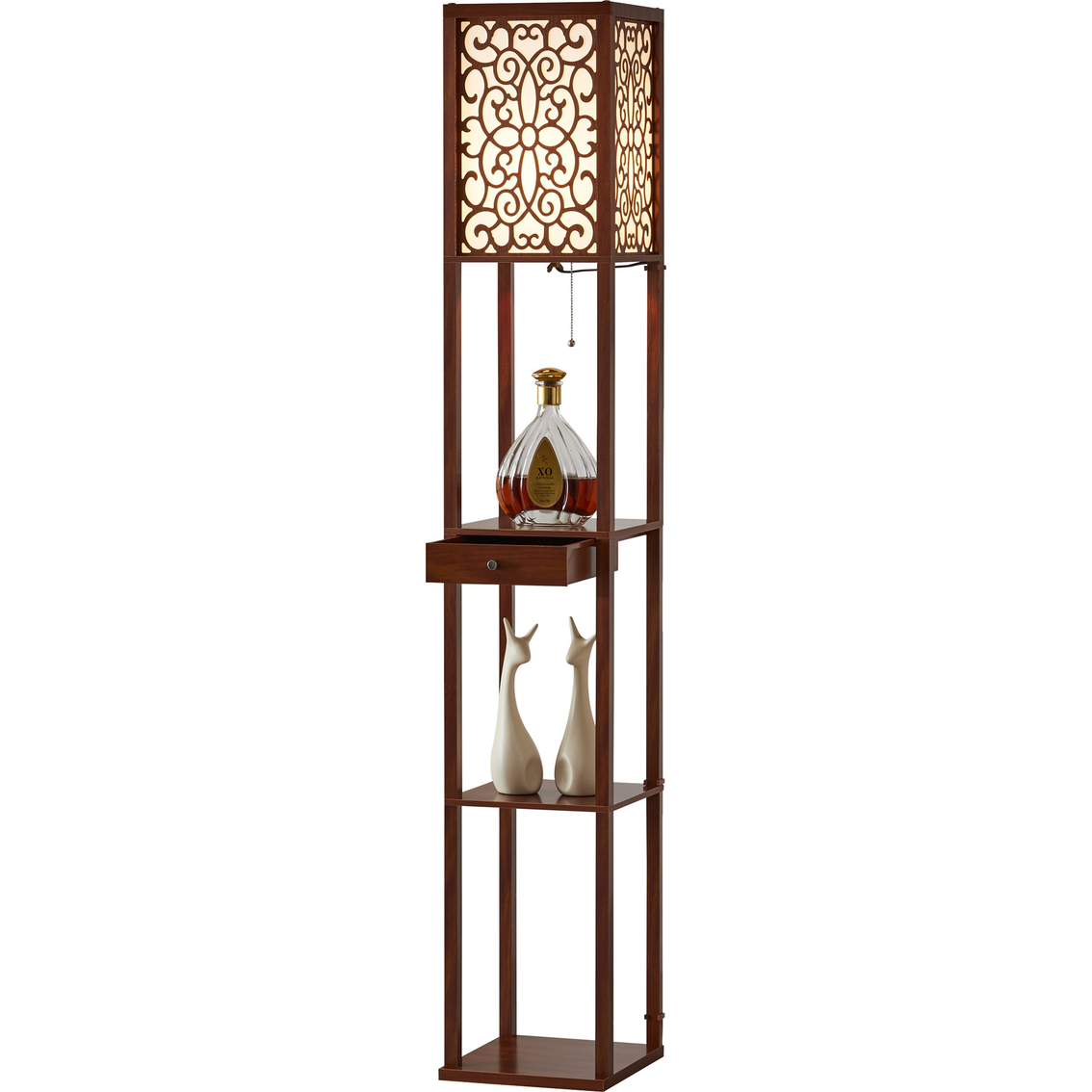 Artiva USA Etagere 63 in. Dark Walnut Shelf Floor lamp with Shade and Drawer - Image 3 of 4