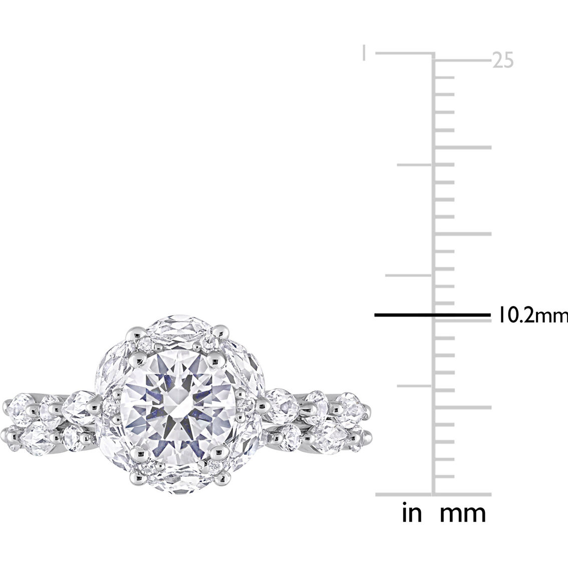10K White Gold Created White Sapphire and Diamond Halo Floral Bridal Ring Set - Image 4 of 6