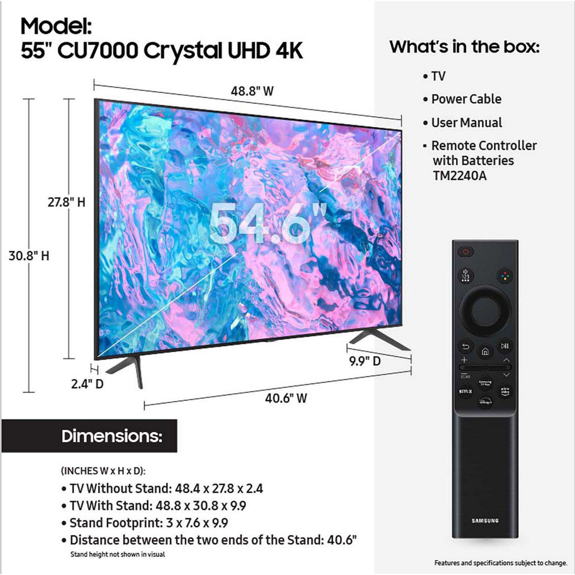 Samsung 55 In. Class CU7000 Crystal UHD Smart TV UN55CU7000FXZA - Image 4 of 4