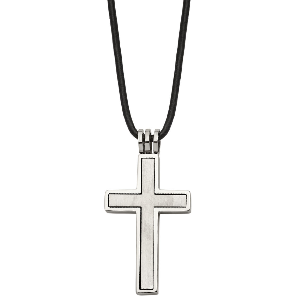 Chisel Stainless Steel Brushed and Polished Cross Leather Cord Pendant - Image 3 of 5