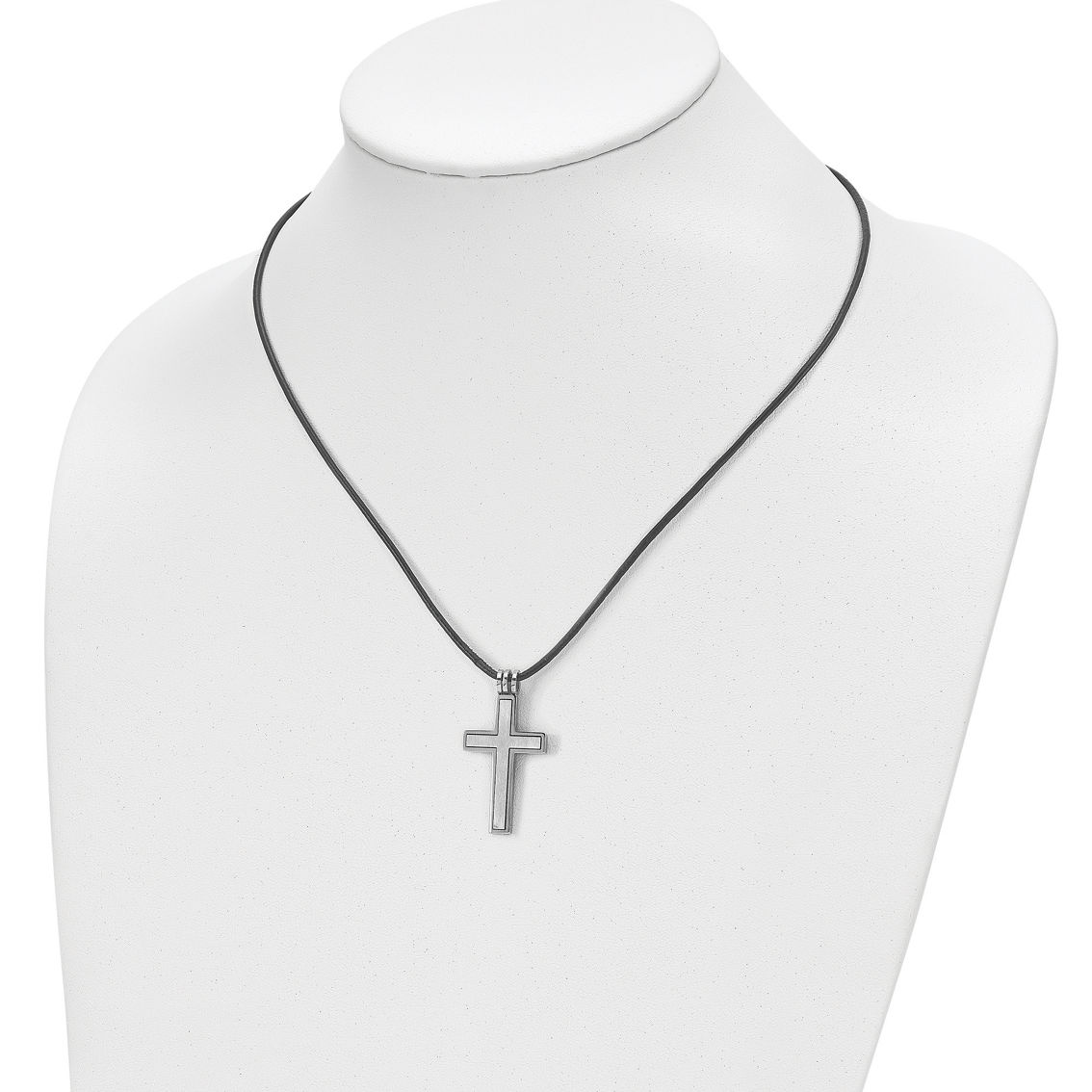 Chisel Stainless Steel Brushed and Polished Cross Leather Cord Pendant - Image 4 of 5