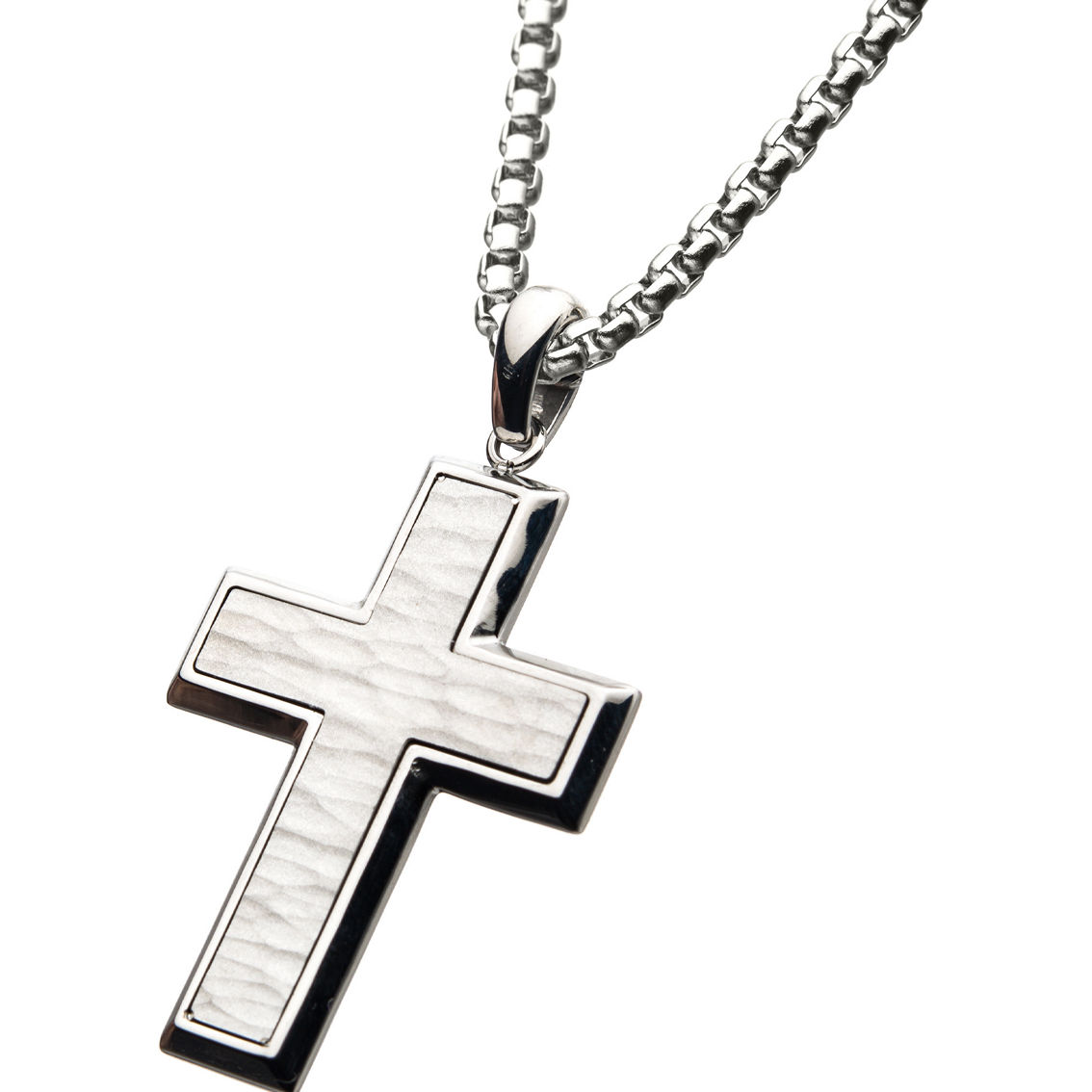 Inox Matte Stainless Steel Short Cross Pendant with Steel Box Chain - Image 3 of 4
