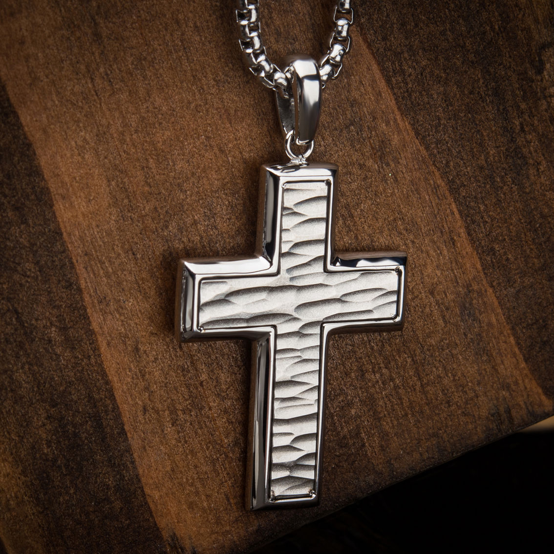 Inox Matte Stainless Steel Short Cross Pendant with Steel Box Chain - Image 4 of 4