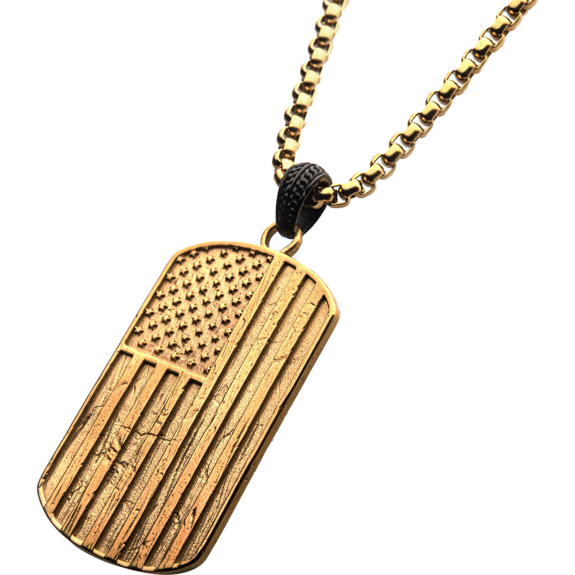 Inox 18K Gold Over Stainless Steel Rugged American Flag Pendant Necklace - Image 2 of 2