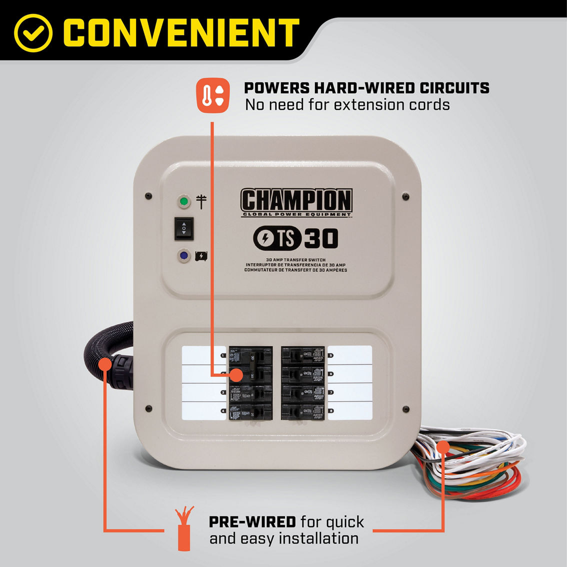 Champion 30-Amp Manual Transfer Switch with 25 ft. Power Cord and Power Inlet Box - Image 6 of 10
