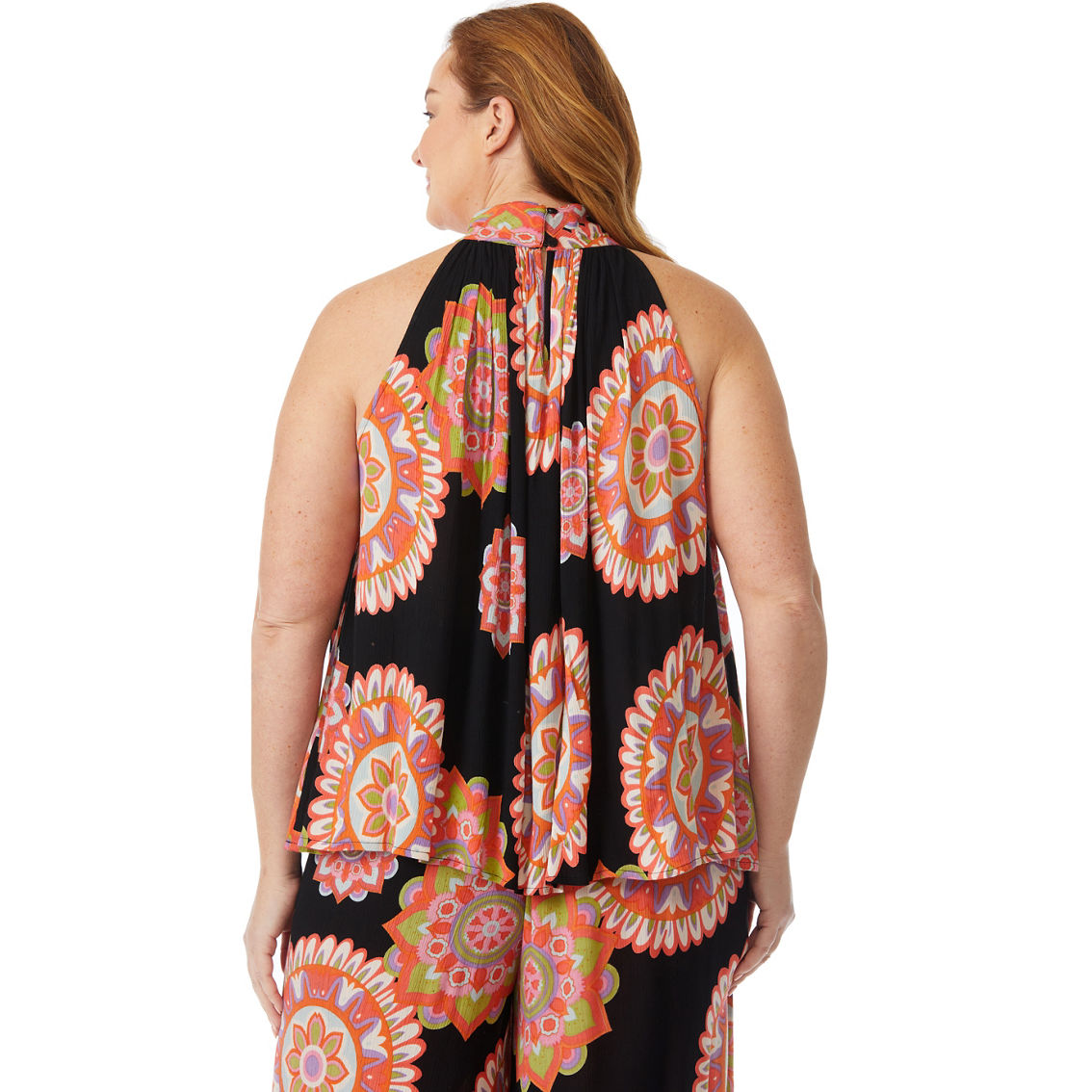 JW Plus Size Woven Print Swing Halter Top - Image 2 of 3