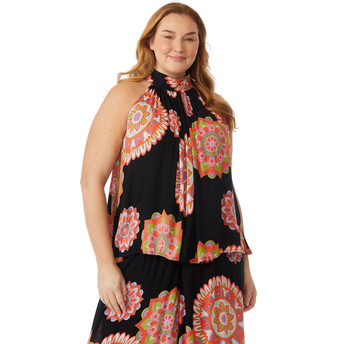 JW Plus Size Woven Print Swing Halter Top - Image 3 of 3