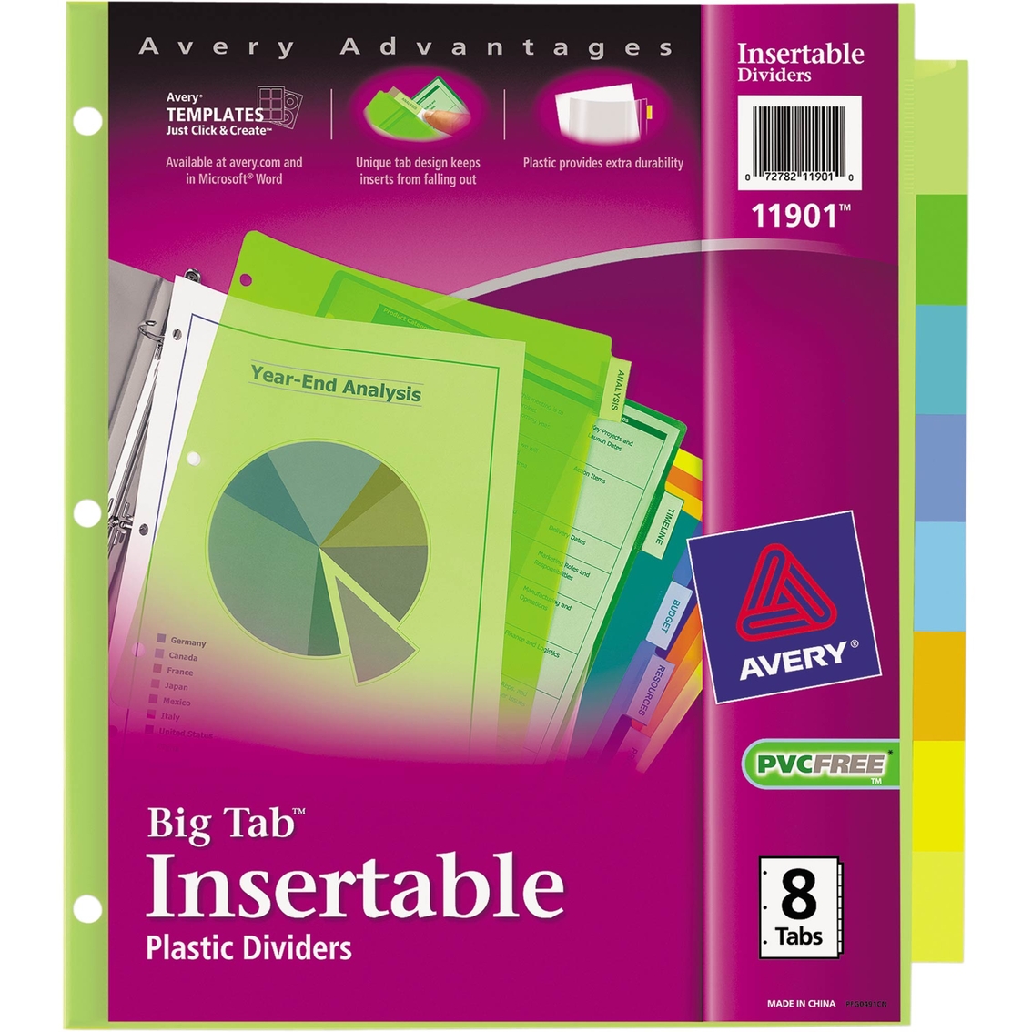 Avery Big Tab Plastic Insertable 8 Tab 11 x 8 1/2 in. Divider 8 pc. Set - Image 2 of 2
