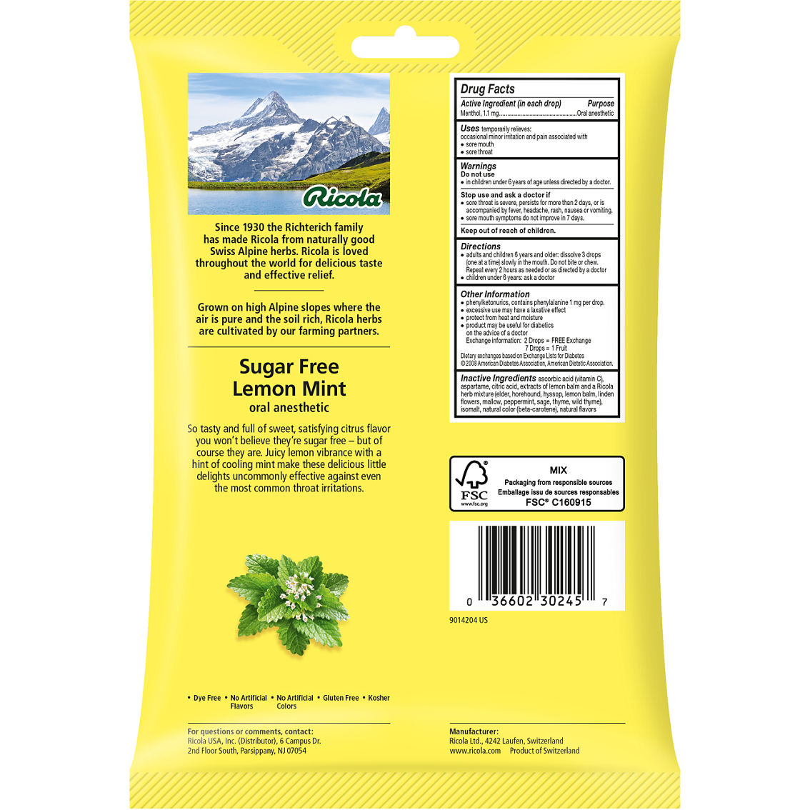 Ricola Sugar Free Lemon Mint Herbal Throat Drops 19 ct - Image 2 of 5