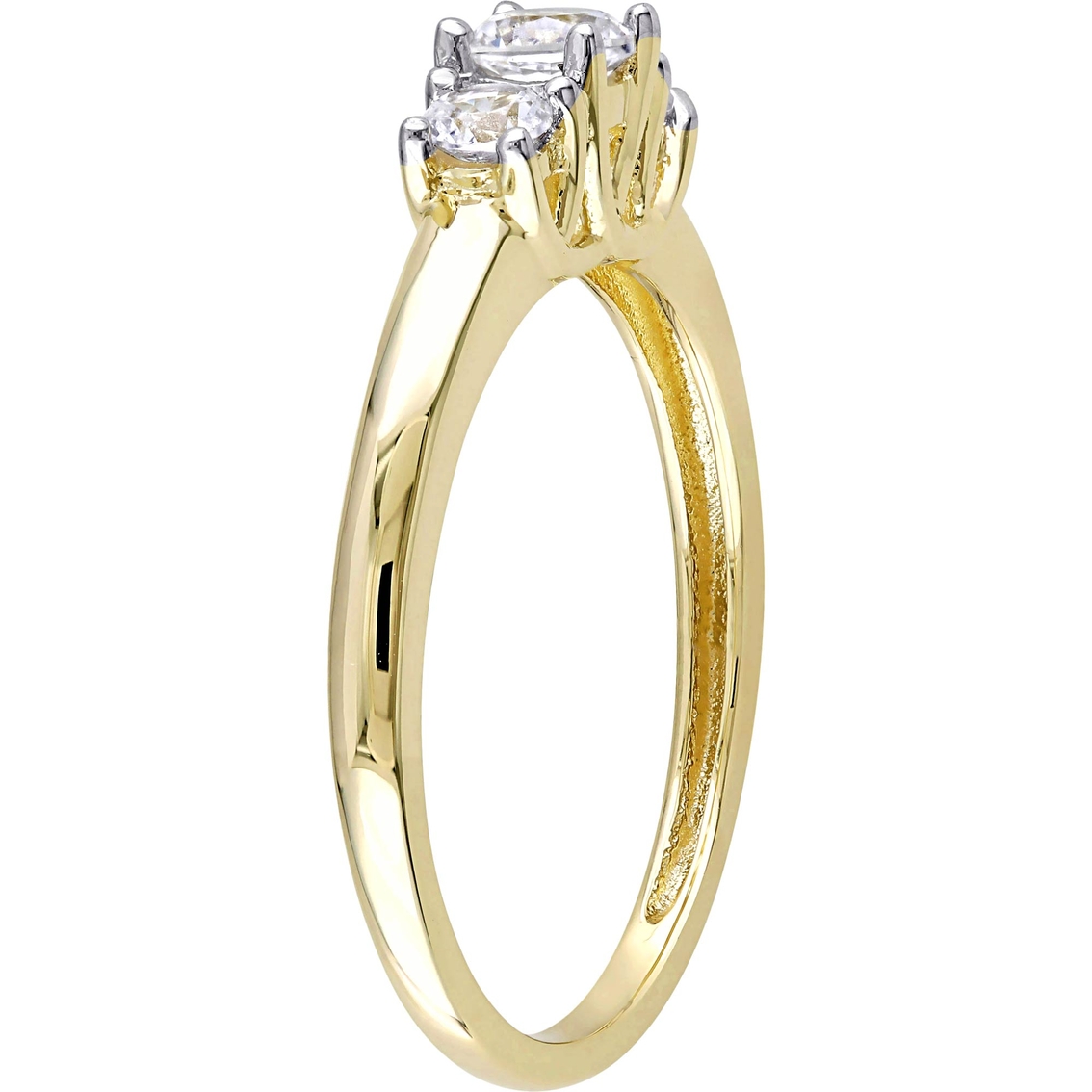 Sofia B. 10K Yellow Gold Lab Created White Sapphire 3 Stone Engagement Ring - Image 3 of 4