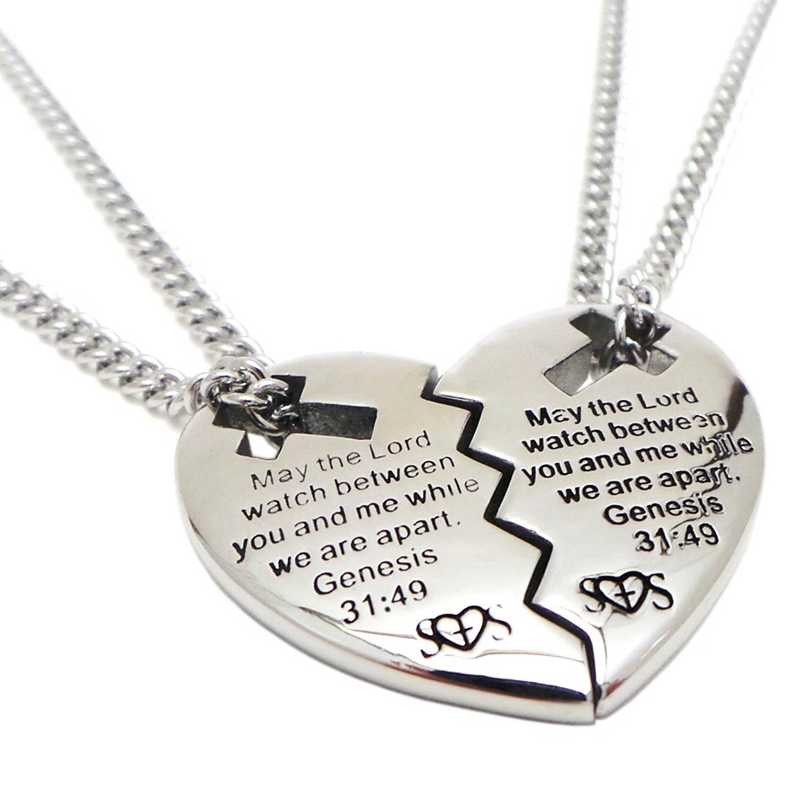 Shields of Strength Friends Stainless Steel Heart Cross Necklace Genesis 31:49 - Image 2 of 2