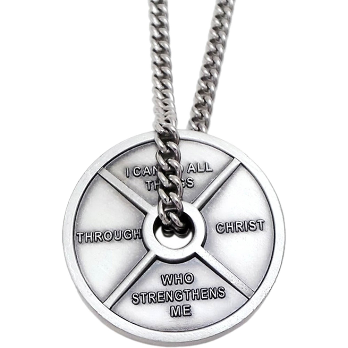 Shields of Strength Men's Stainless Steel Stack Plate Dumbbell Necklace, Phil 4:13 - Image 2 of 2