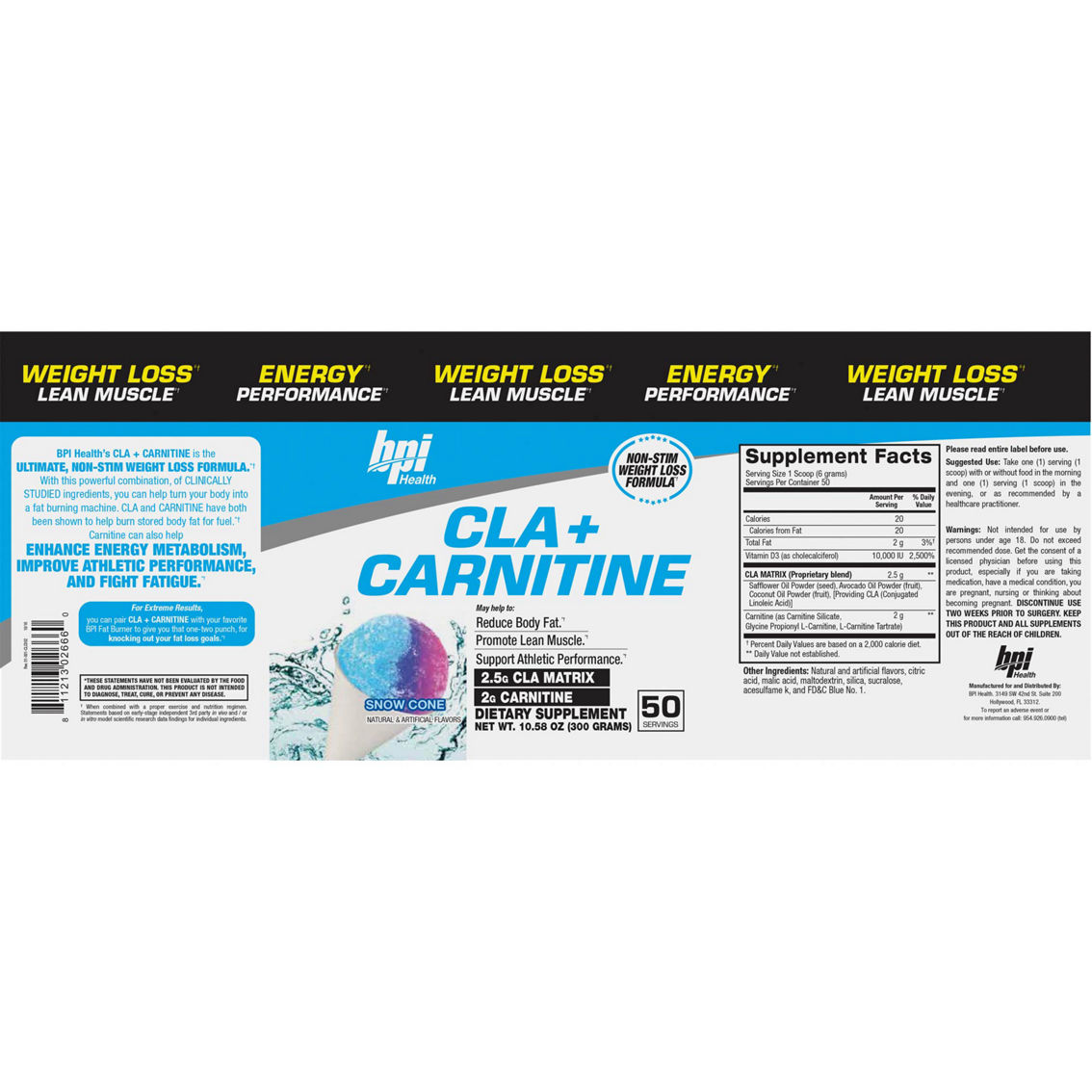 BPI Sports BPI CLA + Carnitine Weight Loss Supplement, 50 Servings - Image 2 of 2