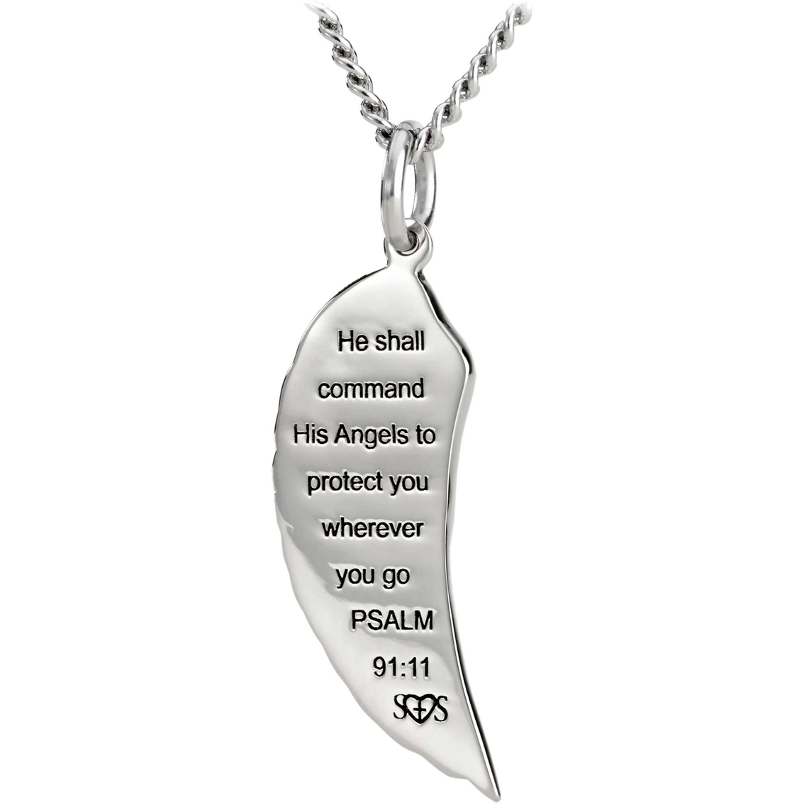 Shields of Strength Stainless Steel Mini Angel Wing Psalm 91:11 Necklace - Image 2 of 2