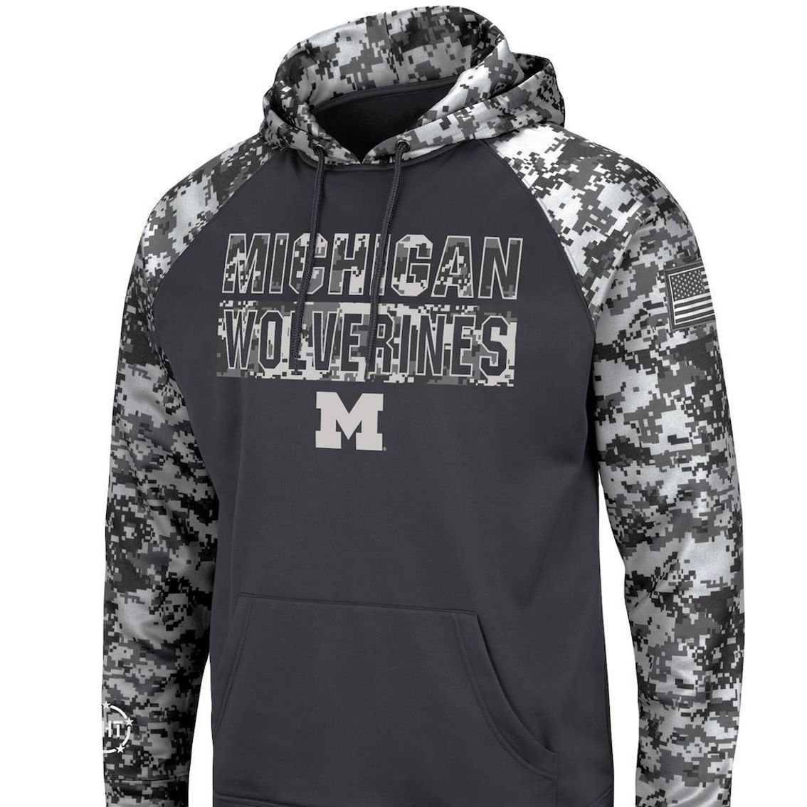 Colosseum Men's Charcoal Michigan Wolverines OHT Military Appreciation Digital Camo Pullover Hoodie - Image 3 of 4