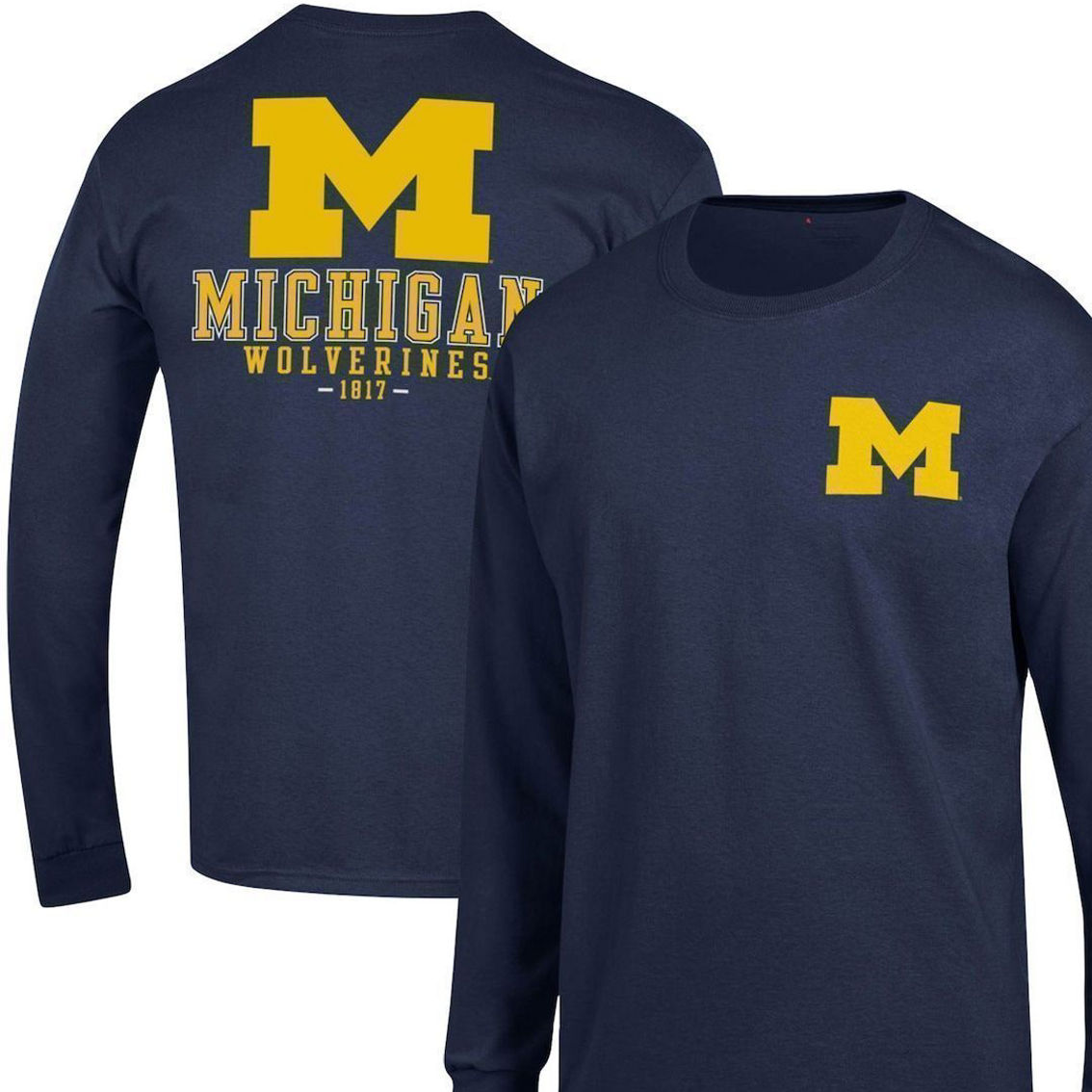 Champion Men's Navy Michigan Wolverines Team Stack Long Sleeve T-Shirt - Image 2 of 4