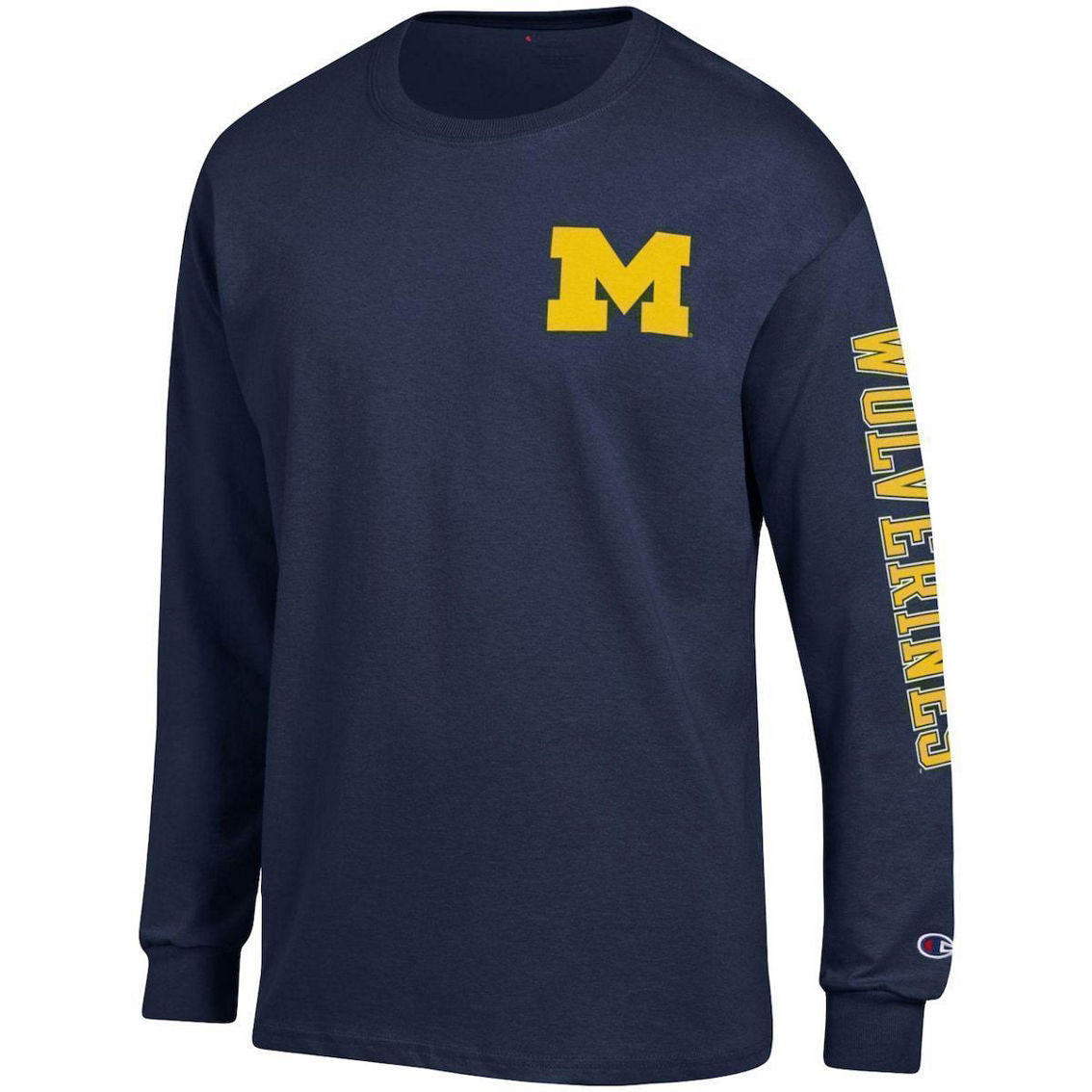 Champion Men's Navy Michigan Wolverines Team Stack Long Sleeve T-Shirt - Image 3 of 4