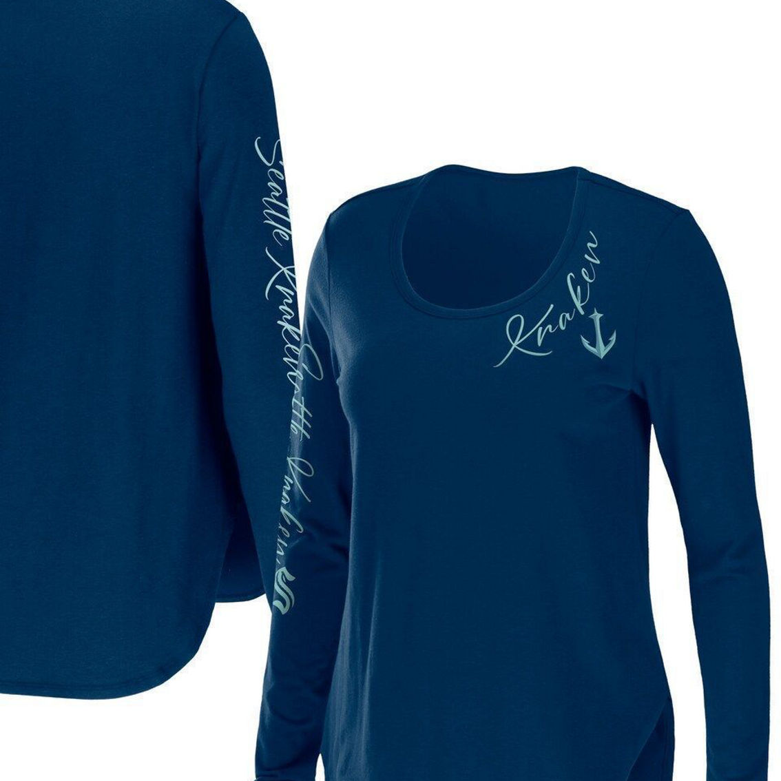 WEAR by Erin Andrews Women's Deep Sea Blue Seattle Kraken Team Scoop Neck Long Sleeve T-Shirt - Image 2 of 4