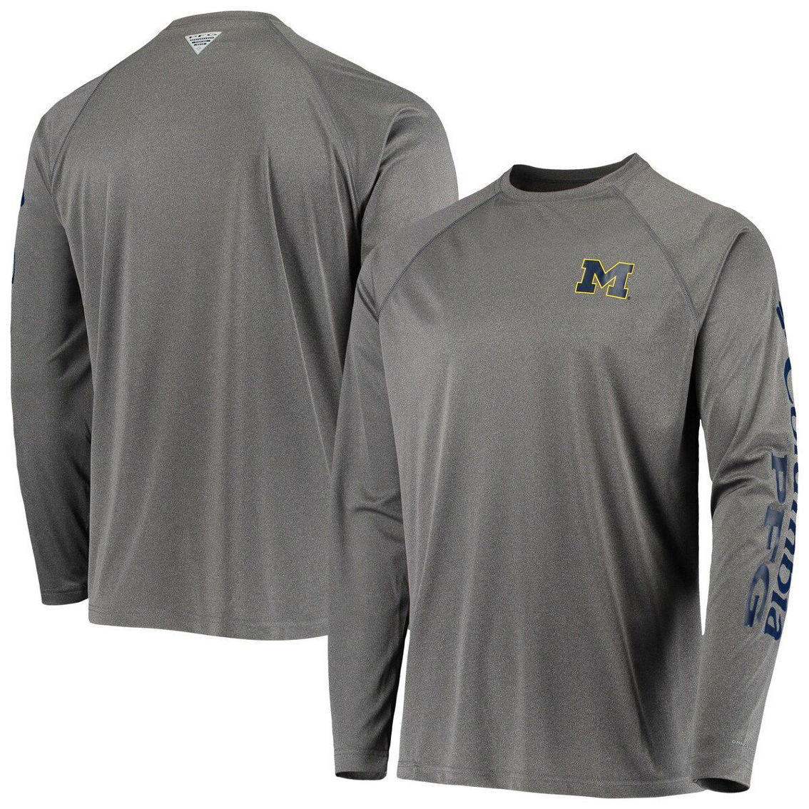 Columbia Men's Charcoal Michigan Wolverines Terminal Tackle Omni-Shade Raglan Long Sleeve T-Shirt - Image 2 of 4