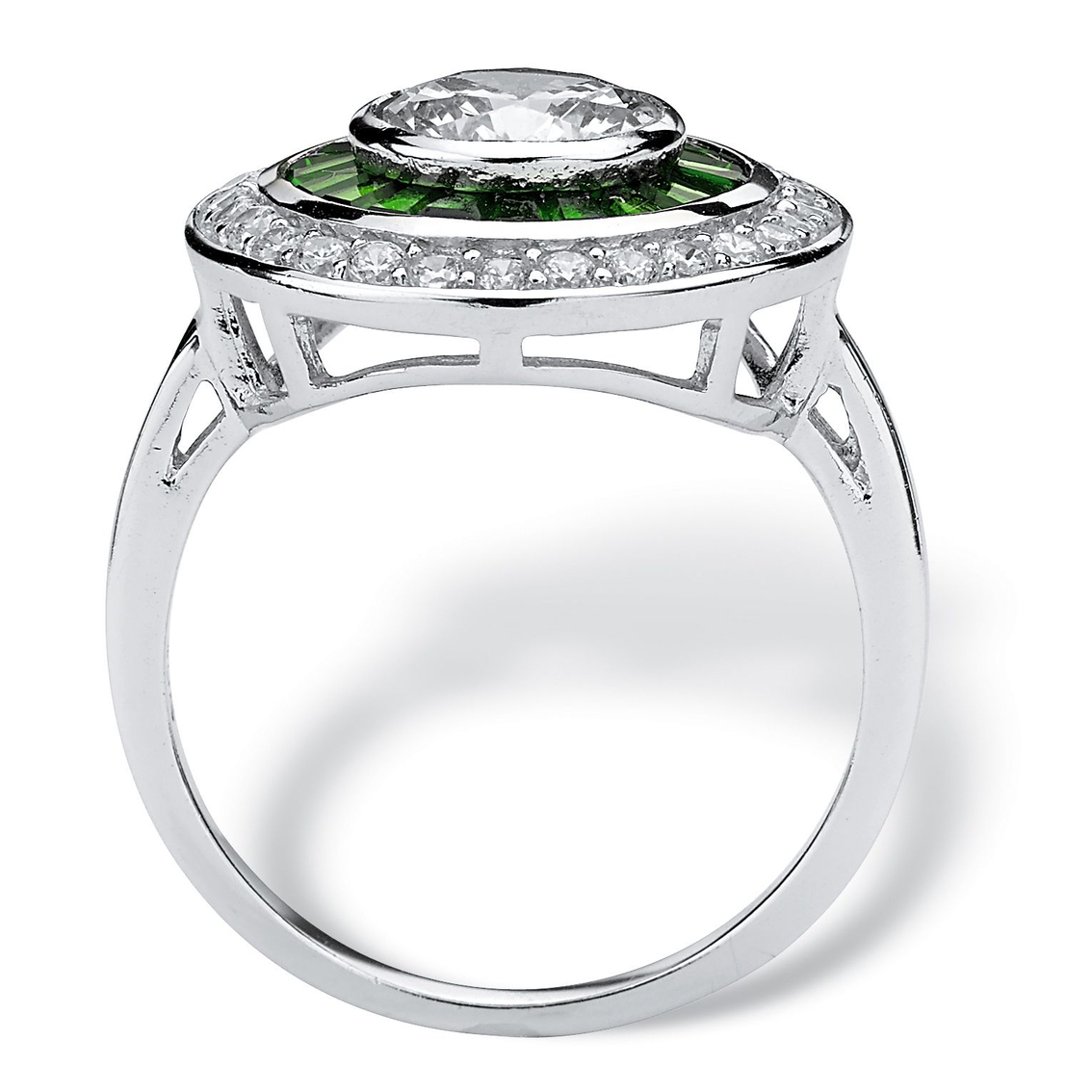 PalmBeach 2.26 TCW CZ and Emerald Halo Ring in Platinum-plated Sterling Silver - Image 2 of 5