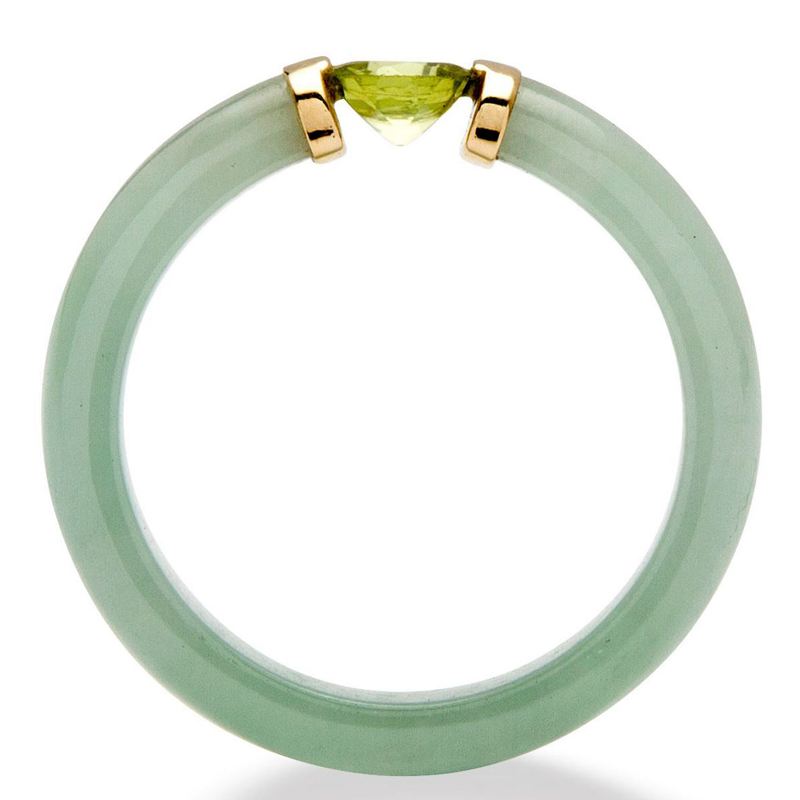 .50 TCW Round Green Peridot and Genuine Jade 10k Yellow Gold Cabochon Ring - Image 2 of 5
