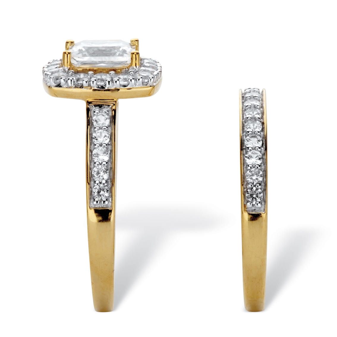 PalmBeach 2.60 Cttw Gold Plated Silver Created White Sapphire Halo Bridal Ring Set - Image 2 of 5