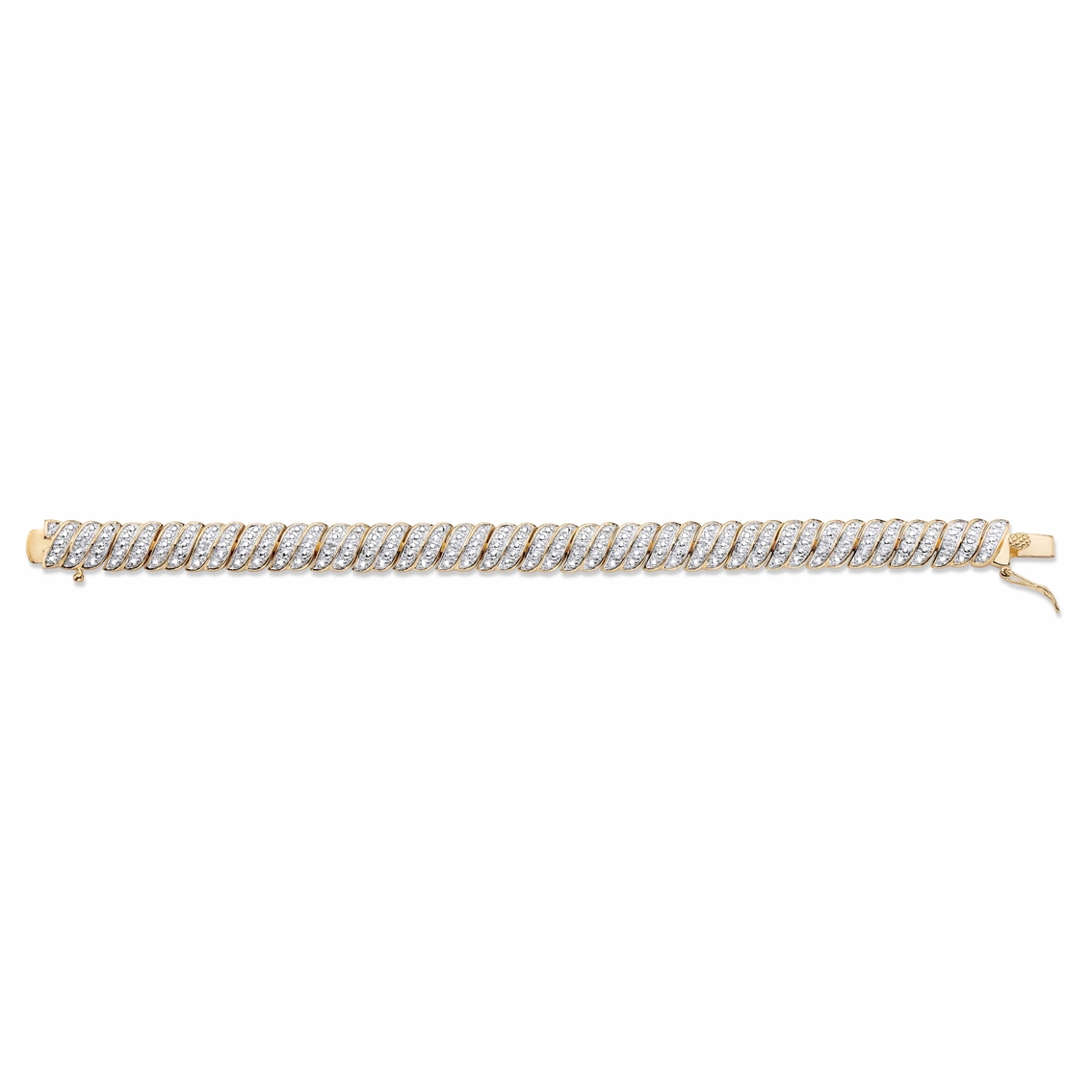 PalmBeach Diamond Accent Gold-Plated Two-Tone Pave-Style S-Link Tennis Bracelet 7