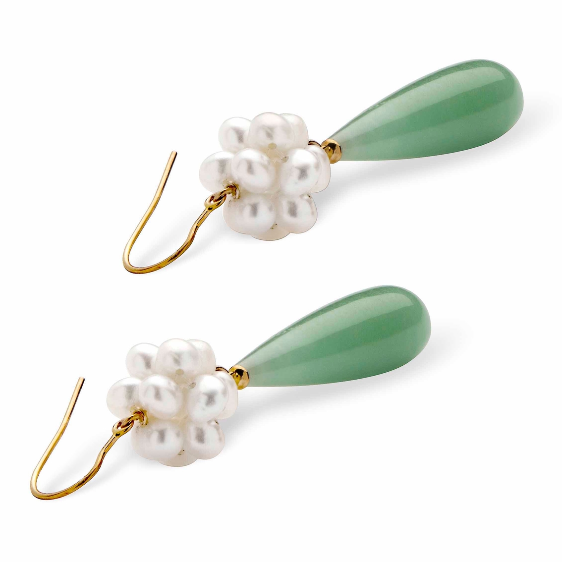 Jade and Cultured Freshwater Pearl Accent 10k Yellow Gold Drop Earrings - Image 2 of 4