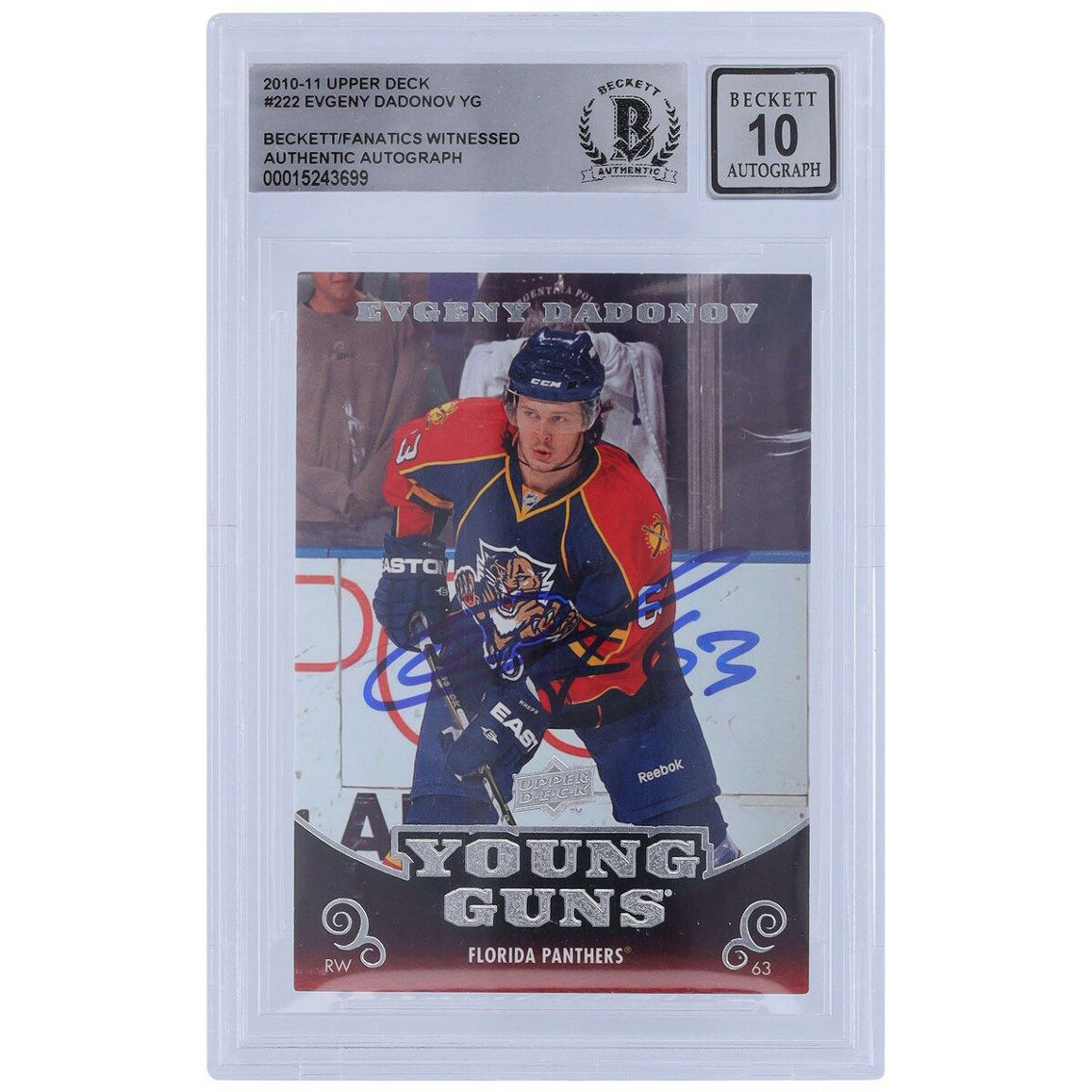Upper Deck Evgenii Dadonov Florida Panthers Autographed 2010-11 Upper Deck Young Guns #222 Beckett Fanatics Witnessed Authenticated 10 Rookie Card - Image 2 of 3