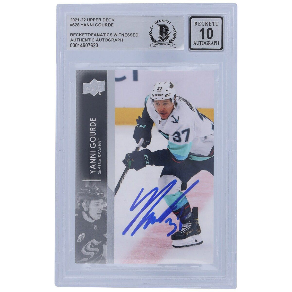 Upper Deck Yanni Gourde Seattle Kraken Autographed 2021-22 Upper Deck Extended Series #628 Beckett Fanatics Witnessed Authenticated 10 Card - Image 2 of 3