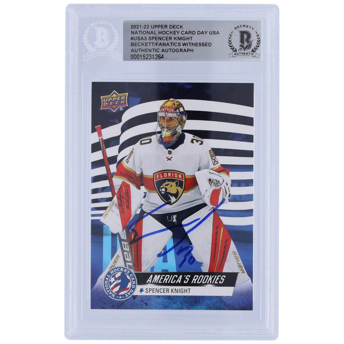 Upper Deck Spencer Knight Florida Panthers Autographed 2021-22 Upper Deck National Hockey Card Day America's Rookies #USA-3 Beckett Fanatics Witnessed Authenticated Rookie Card - Image 2 of 3