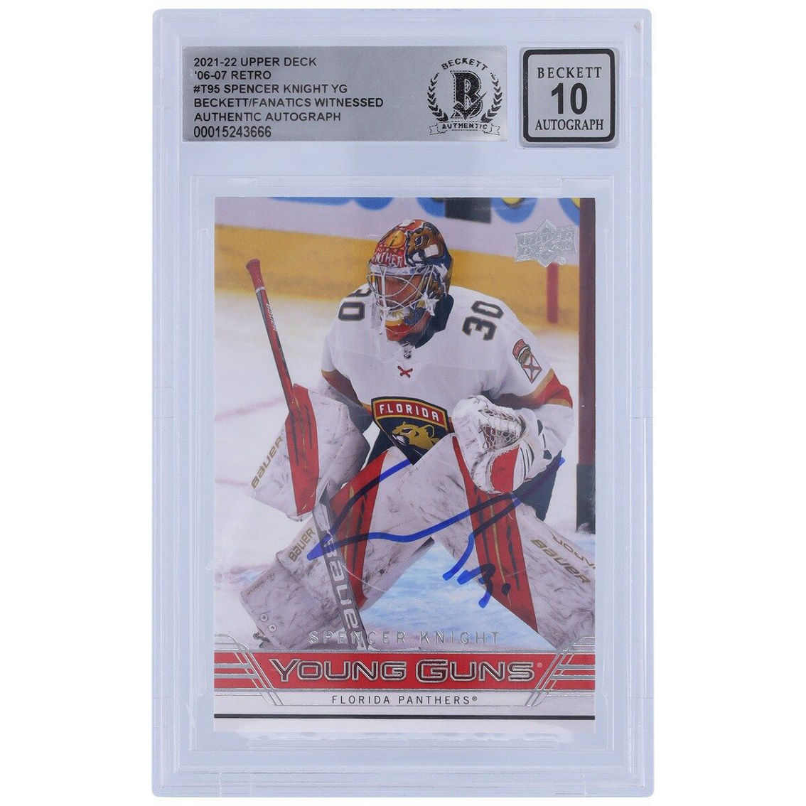 Upper Deck Spencer Knight Florida Panthers Autographed 2021-22 Upper Deck Young Guns Retro 06-07 #T-95 Beckett Fanatics Witnessed Authenticated 10 Rookie Card - Image 2 of 3