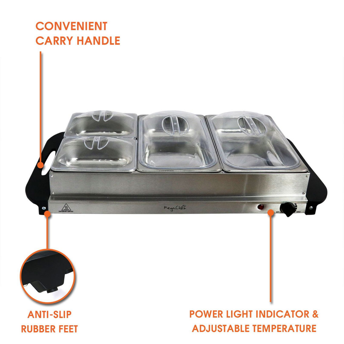 MegaChef Buffet Server & Food Warmer With 4 Removable Sectional Trays , Heated W - Image 3 of 5