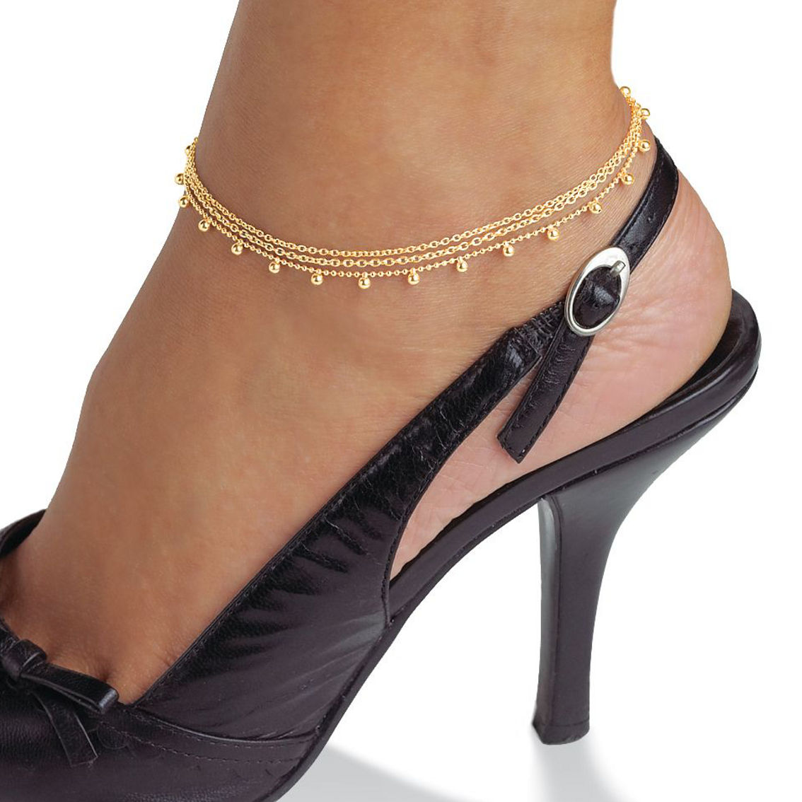 Triple-Strand Beaded Ankle Bracelet in 18k Gold-plated Sterling Silver - Image 3 of 4