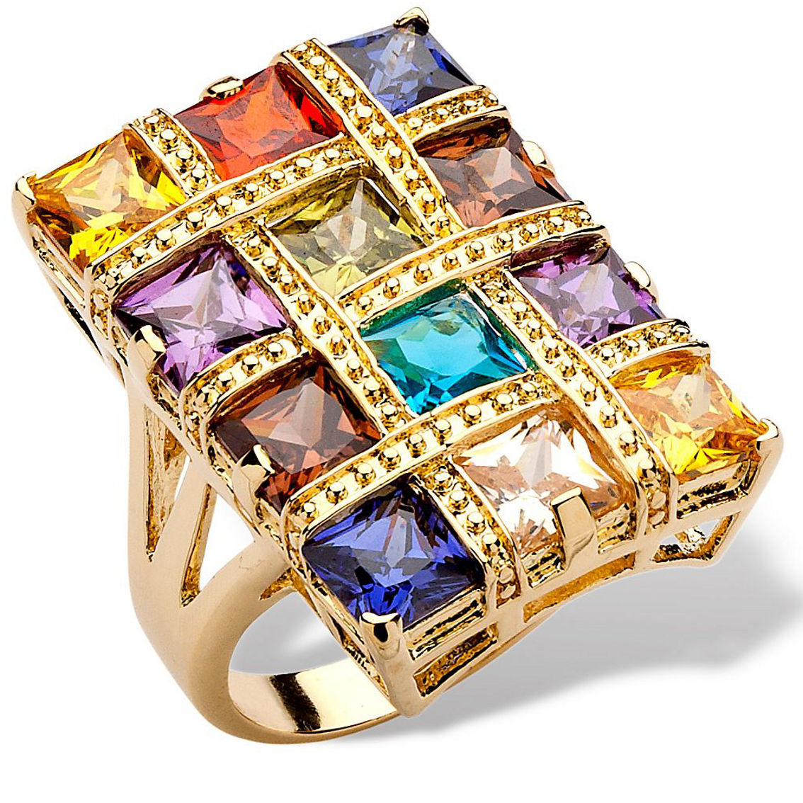 8.40 TCW Princess-Cut Multicolor Cubic Zirconia Yellow Gold-Plated Ring - Image 4 of 5