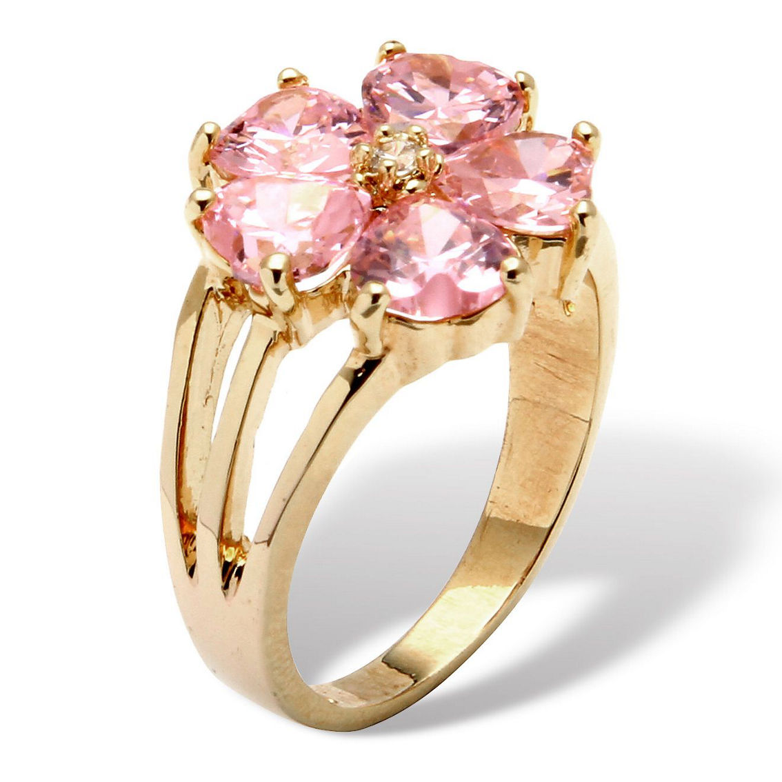 4 TCW Heart-Shaped Pink Cubic Zirconia Yellow Gold-Plated Flower Ring - Image 2 of 5