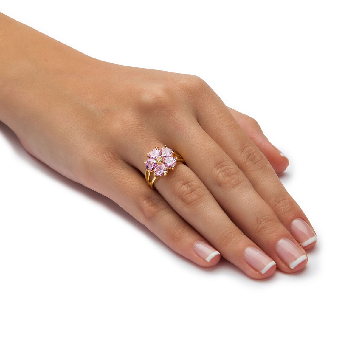 4 TCW Heart-Shaped Pink Cubic Zirconia Yellow Gold-Plated Flower Ring - Image 3 of 5