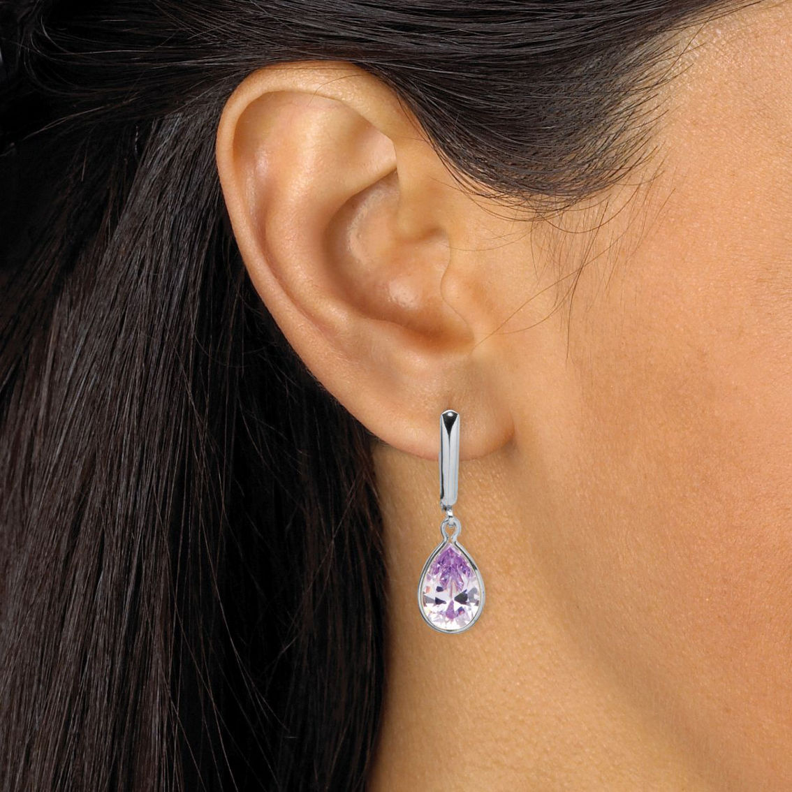 Pear-Cut Simulated Birthstone Drop Earrings in Sterling Silver - Image 3 of 4