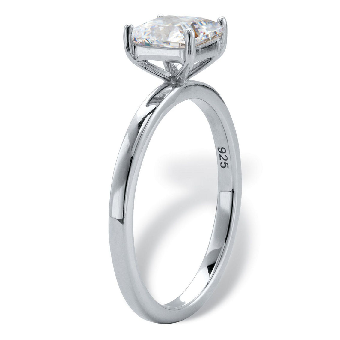 PalmBeach Princess-Cut Platinum-Plated Silver White Sapphire Engagement Ring - Image 2 of 5