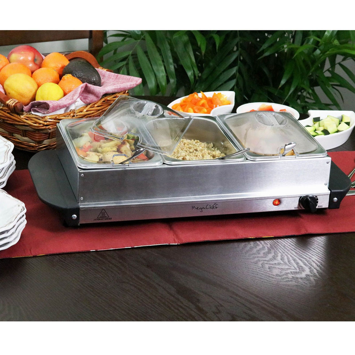 MegaChef Buffet Server & Food Warmer With 3 Removable Sectional Trays , Heated W - Image 2 of 5