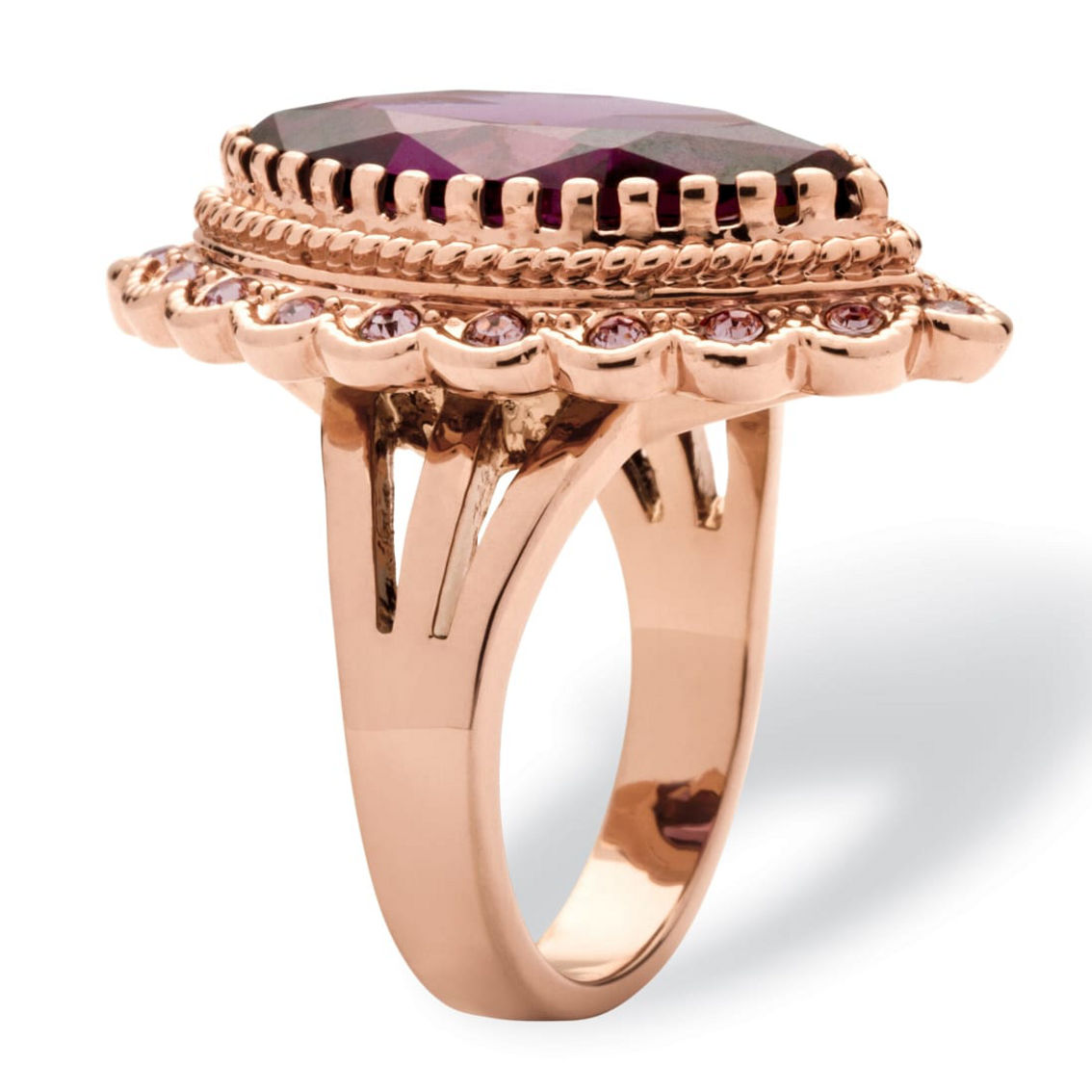 PalmBeach Marquise-Cut Amethyst Cubic Zirconia Cocktail Ring in Rose Ion-Plated - Image 2 of 5